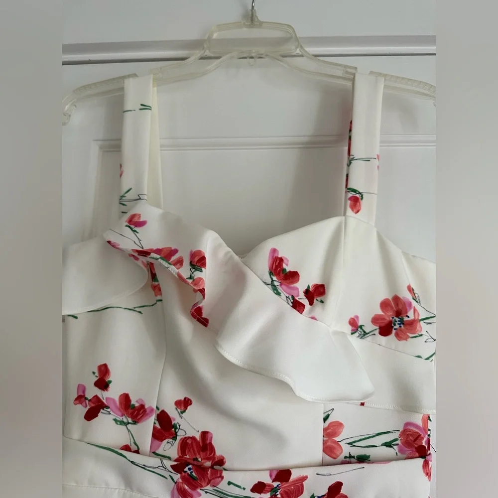 Black Halo Zalda White and Pink Floral Ruffle Mini Dress - Picture 5 of 7